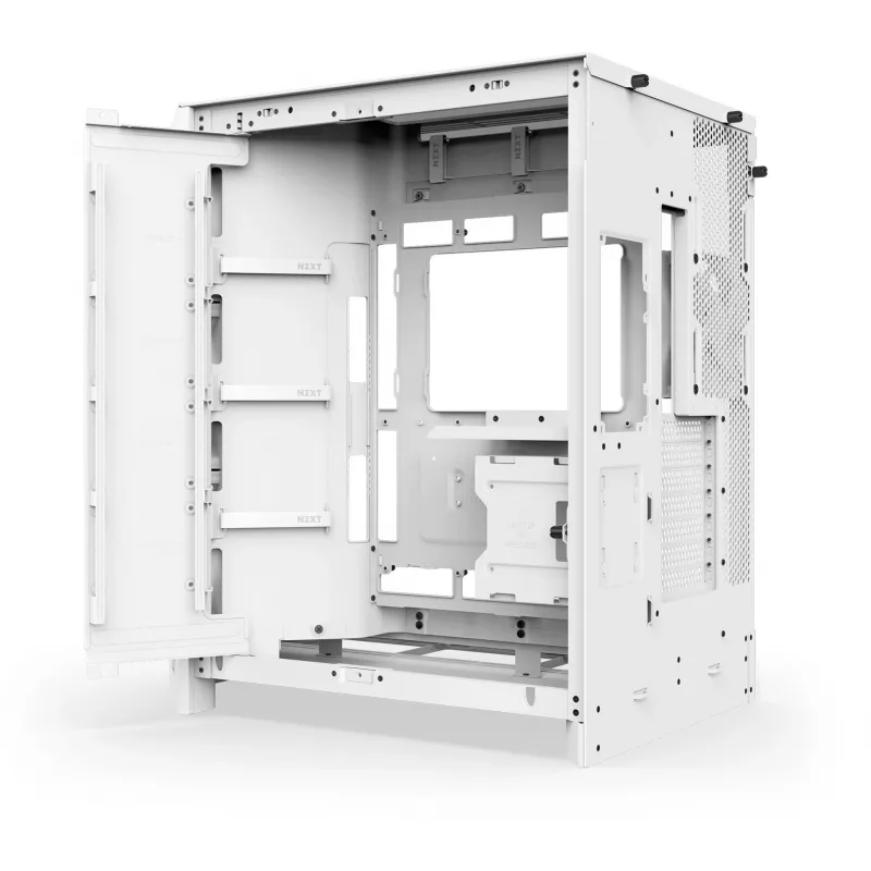 PC korpusas NZXT H9 Flow Midi Tower Baltas — ATX/EATX/Micro ATX/Mini-ITX, 3x140mm priekyje, 1x120mm gale, 2x3,5 colio ir 6x2,5 colio vietos, grūdintas stiklas