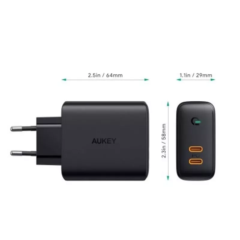 AUKEY PA-D2 mobiliojo įrenginio įkroviklis 36W Juodas Vidaus naudojimui