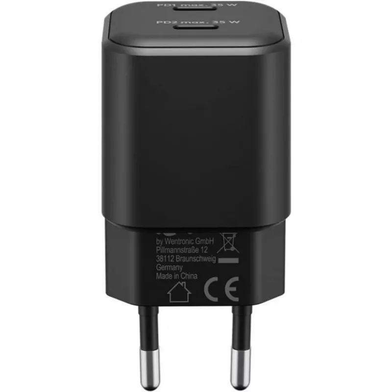 Sieninis įkroviklis GOOBAY 75333 – universalus vidinis AC USB-C įkroviklis, 2x USB-C, 35 W, juodas