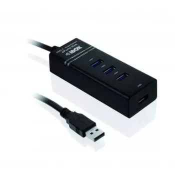 USB 3.2 Gen 1 Type-A 4 prievadų USB šakotuvas IBOX IUH3FB, 5000 Mbit/s, juodas, 0,5 m laidas