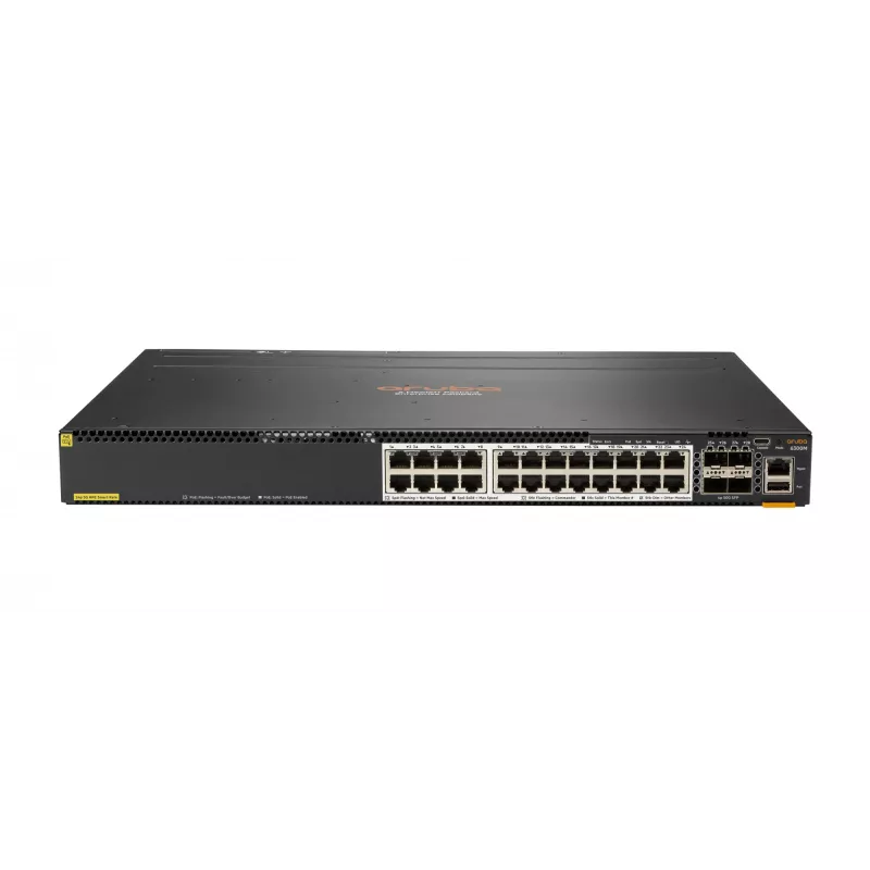 HPE Aruba 6300M jungiklis – L3 valdomas – 24 x 1/2,5/5/10GBase-T + 4 x 1/10/25/50 Gb/s SFP56 (aukštyn/rietuvė) – priekiniai prievadai