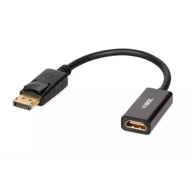Adapteris DisplayPort į HDMI IBOX iadp4k — DisplayPort (vyriškas) į HDMI (moteriškas), tiesūs jungtys, 4K palaikymas, sidabrinis
