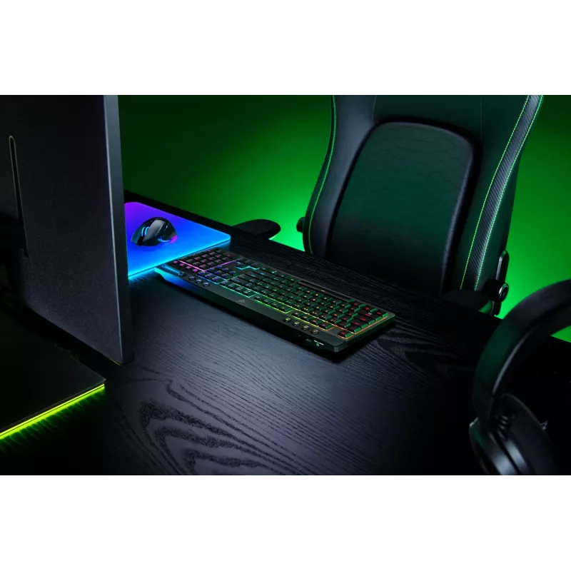 Razer BlackWidow V4 Low-Profile HyperSpeed (RZ03-05270100-R3M1) klaviatūra, Green Switch, US raskotė