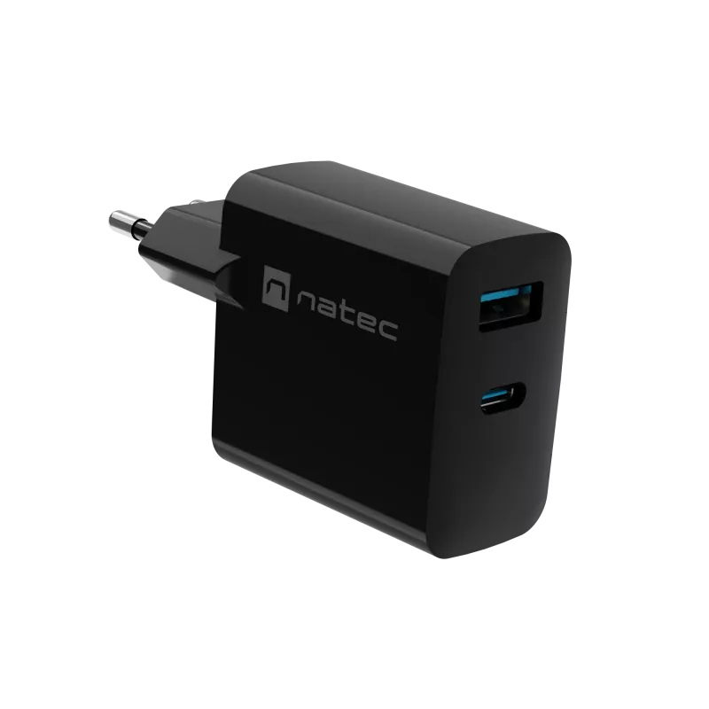 Įkroviklis NATEC NUC-2145, 65W, USB-C PD 3.0 + QC 3.0, 2x USB, 110–240V, juodas