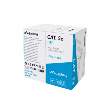 Tinklo kabelis LANBERG LCU5-12CU-0100-S UTP Cat.5E 100M Pilkas