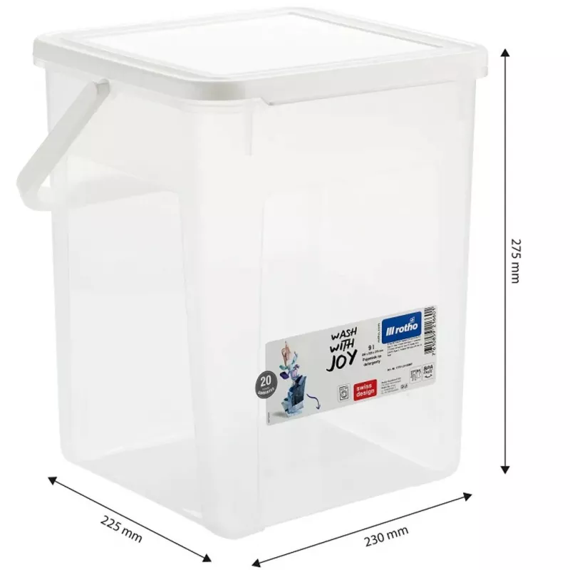 Plastikinis indas skystiems plovikliams Rotho Basic 9 L baltas su dangteliu ir pakabinimo anga