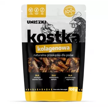 Šunų skanėstas UNISZKI kolageno kubas 100 g – vištiena, sąnarių palaikymui, dresūros užkandis