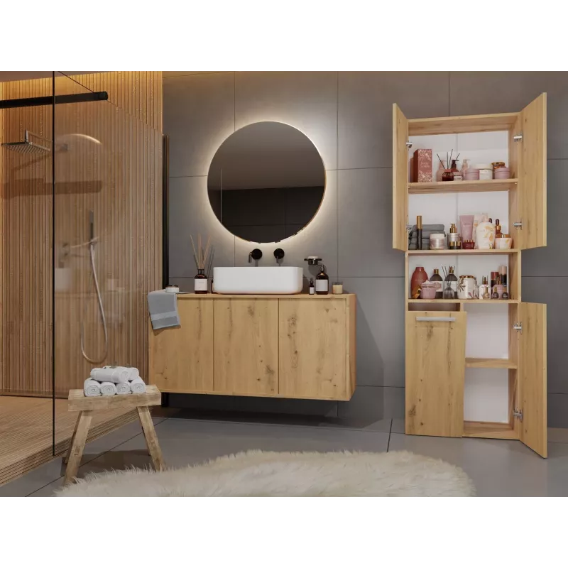 Vonios spintelė ant grindų Top e shop NEL 1K DK ART KPL, ąžuolo rėmas, 600×300×1740 mm, 5 lentynų, laisvai pastatoma