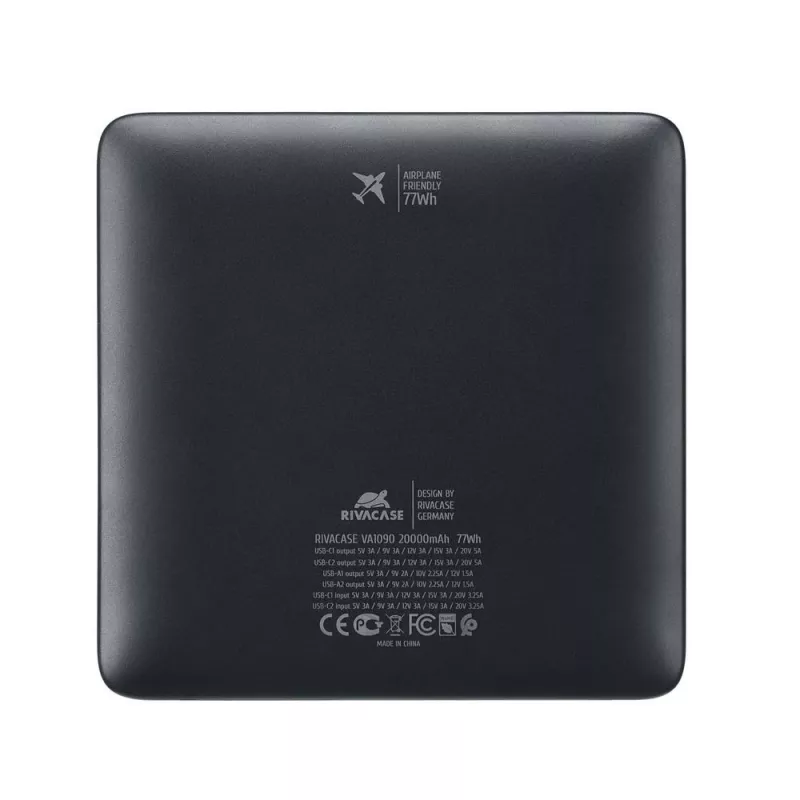 Power bankas Rivacase VA1090 — 20000 mAh, 77 Wh, bendra išvestis 100 W, 440 g