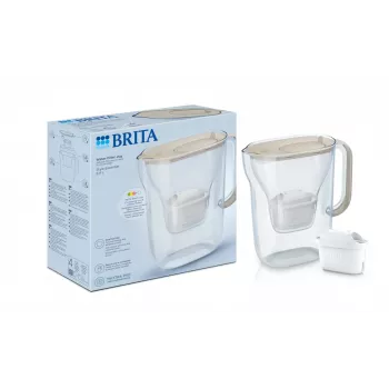 BRITA Style Essential vandens filtro ąsotis, 2,4 L talpa (1,4 L filtruoto), MAXTRA, atverčiamas dangtelis, smėlio spalvos