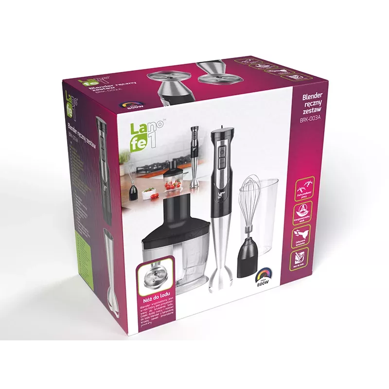 Panardintuvas LAFE BRK-003A, 800W, juodas/sidabrinis, nerūdijančio plieno peilis, 0,6 L dubuo, 0,5 L ąsotis