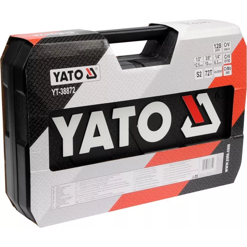 YATO veržliarakčių rinkinys 1/4, 3/8, 1/2 colio, 128 dalių, modelis 38872