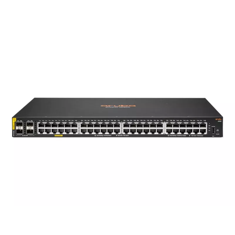 HPE Aruba Networking CX 6100 48G Class4 PoE 4SFP+ 740W jungiklis - L3 valdomas - 48 x 10/100/1000 (PoE+) + 4 x 1G/10G SFP+ (aukštinimo prievadai)