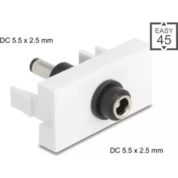 DELOCK Easy 45 nuolatinės srovės prailginimo modulis — DC 5,5×2,5 mm lizdas į DC 5,5×2,5 mm kištuką — modelis 90865