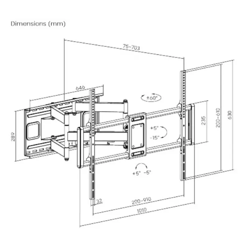 Gembird WM-120 TV laikiklis sieninis 3.05 m (120) juodas