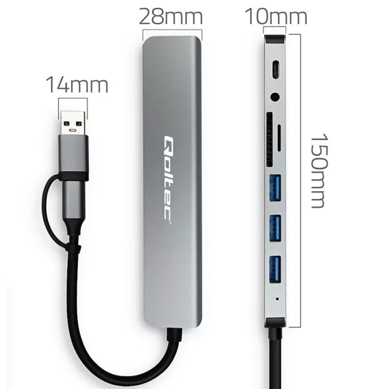 QOLTEC USB-C centras 4x USB + SD/TF kortelių skaitytuvas modelis 53794