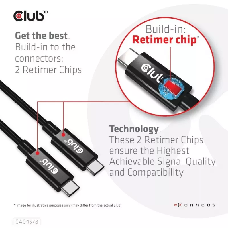 CLUB3D USB4 Gen3x2 Type-C abipusis laidas 8K60Hz, duomenys 40Gbps, PD 240W(48V/5A) EPR M/M 2m / 6.56ft