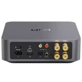 Stereo srautinio garso stiprintuvas WiiM Amp Pro Dark Grey – Wi‑Fi, Bluetooth 5.3, AirPlay 2, Spotify Connect, HDMI ARC, optinis įvadas, sub išėjimas