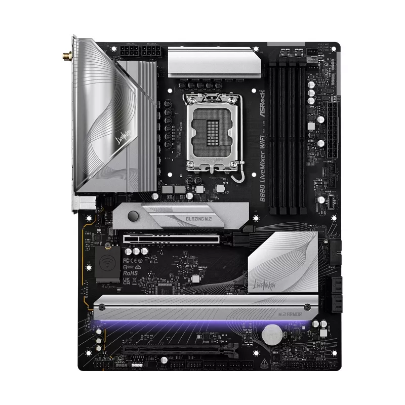 Motininė plokštė ASRock B860 LiveMixer WiFi — Intel B860, LGA 1851, ATX, DDR5, 4 DIMM, Wi‑Fi 6E, 2.5Gb LAN