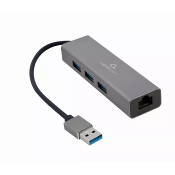 Gembird A-AMU3-LAN-01 USB-A į Gigabit LAN adapteris su 3 prievadų USB 3.0 šakotuvu, juodas