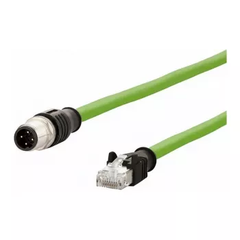 METZ CONNECT tinklo kabelis M12 (4 kontaktų) (S) į RJ-45 (M) 5,0 m 6,5 mm SF/FTP CAT 5e be halogenų, su apsauga nuo užkliuvimo, vytas, su tempimo grandine, D koduotas, žalias (142M1D15050)