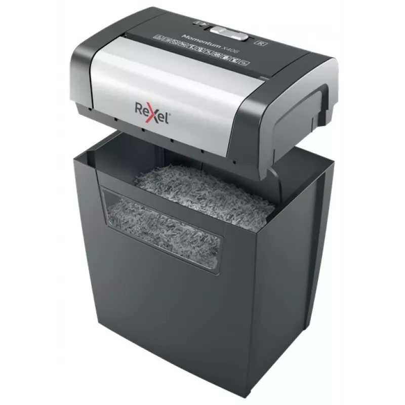 Rexel Momentum X406 kryžminio pjovimo popieriaus smulkintuvas P4, 4 x 28 mm, 15 l, 125 lapų, 70 dB, mygtukai