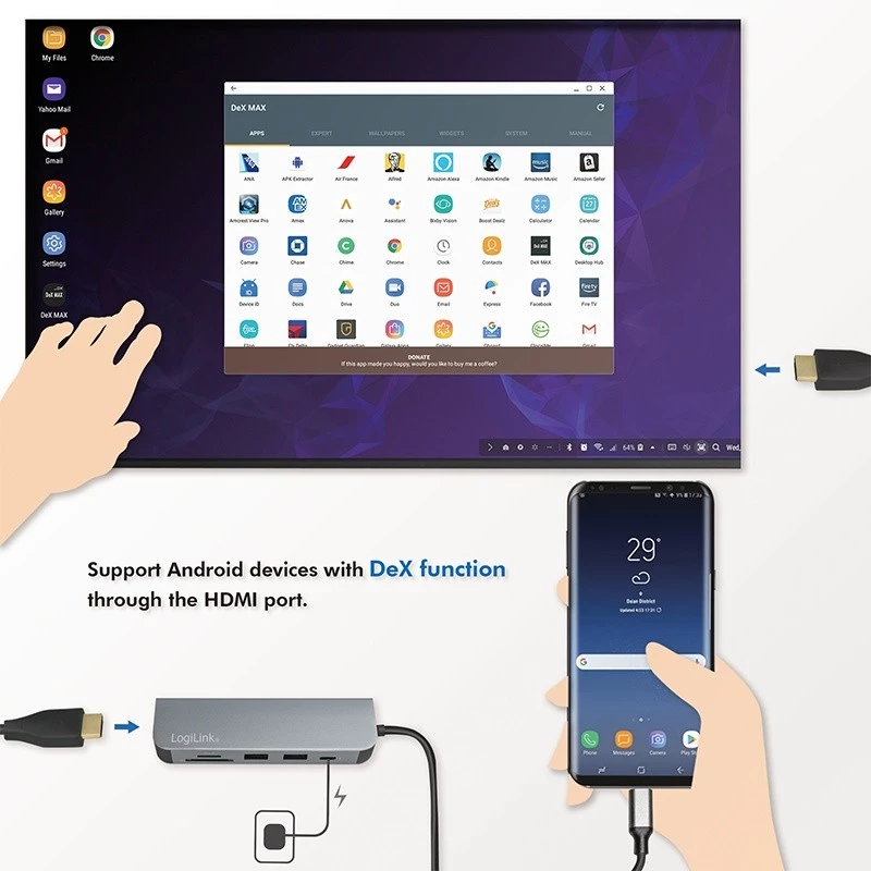 LogiLink UA0343 USB-C kelių prievadų jungtis aliuminis USB 3.2 2nd Gen