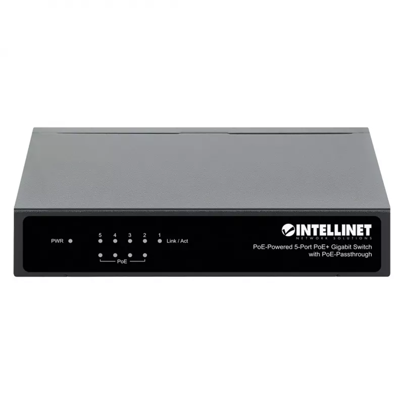 Intellinet 5xPoE Praėjimo jungiklis Gigabit, maitinamas per PoE arba AC, 68W