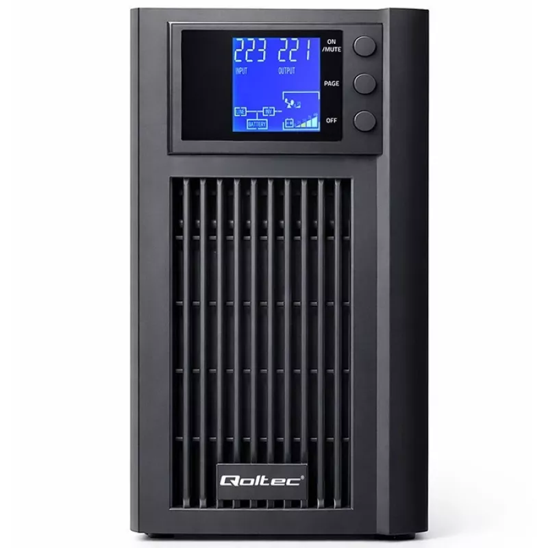 UPS QOLTEC gryno sinuso banga 2kVA 1600W su AVR ir LCD ekranu