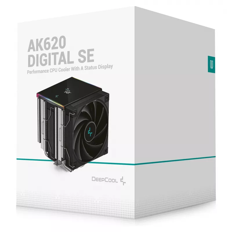 Oro procesoriaus aušintuvas DeepCool AK620 Digital SE, dvigubas bokštas, 6x Ø6 mm šilumos vamzdeliai, 2x 120 mm PWM ventiliatoriai, RGB, aukštis 161 mm