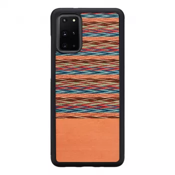 Dėklas Samsung Galaxy S20+ medinis rudas languotas su juodu apvadu