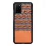 Dėklas Samsung Galaxy S20+ medinis rudas languotas su juodu apvadu