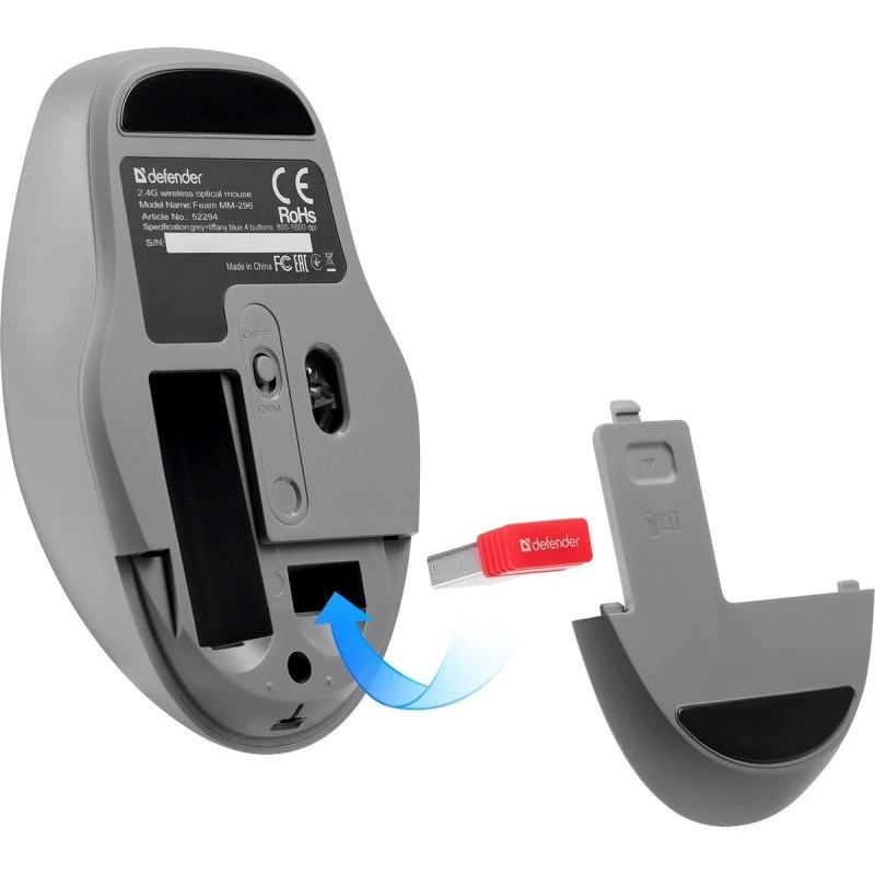 Belaidė pelė DEFENDER Silent Click C Mint 52294 – ambidekstrinė, 1600 DPI, 2.4 GHz nano USB