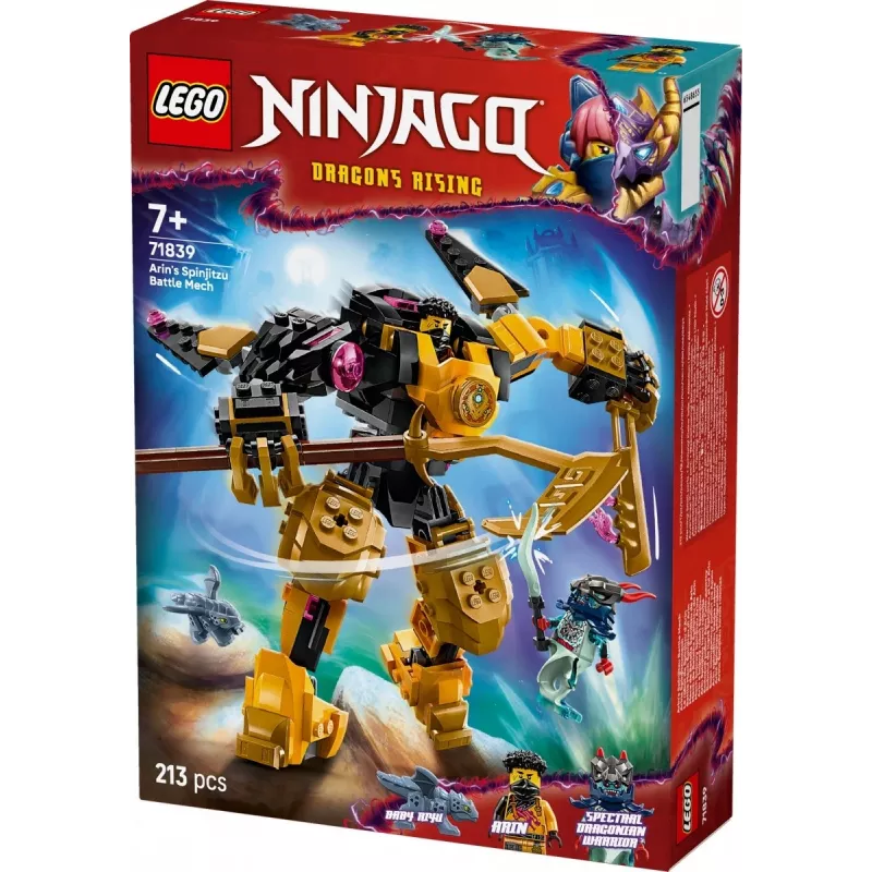 LEGO konstruktorius NINJAGO 71839 Arino Spinjitzu kovos mechanas, 213 dalių, 2 minifigūrėlės, aukštis 160 mm