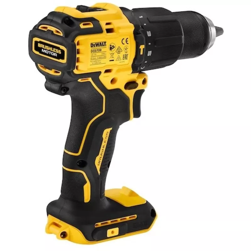Belaidis gręžtuvas DeWALT DCD709N-XJ, bešepetėlis 18V, 2 greičiai, 1650 RPM, 65 N·m, greitai užveržiamas griebtuvas 1,5–13 mm, 1,2 kg