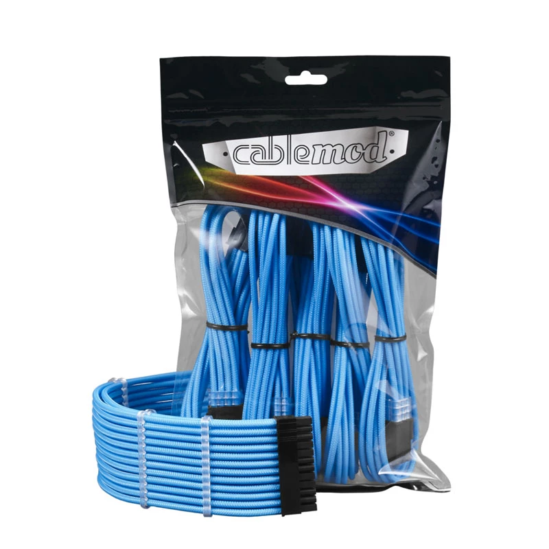 CableMod PRO ModMesh 12VHPWR ilginimo rinkinys – šviesiai mėlyna, 3 vnt. GPU 12+4 kontaktų ilgintuvai