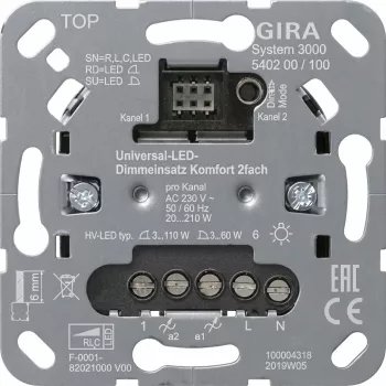 Gira Uni-LED reguliatoriaus įdėklas 2-jų grupių S3000 modelis 540200 LED apšvietimui