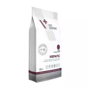 Sausas šunų ėdalas VETEXPERT Veterinary Diet Hepatic 12 kg – dietinis ėdalas kepenų funkcijai palaikyti, mėsos skonio, suaugusiems šunims 10–15,9 kg