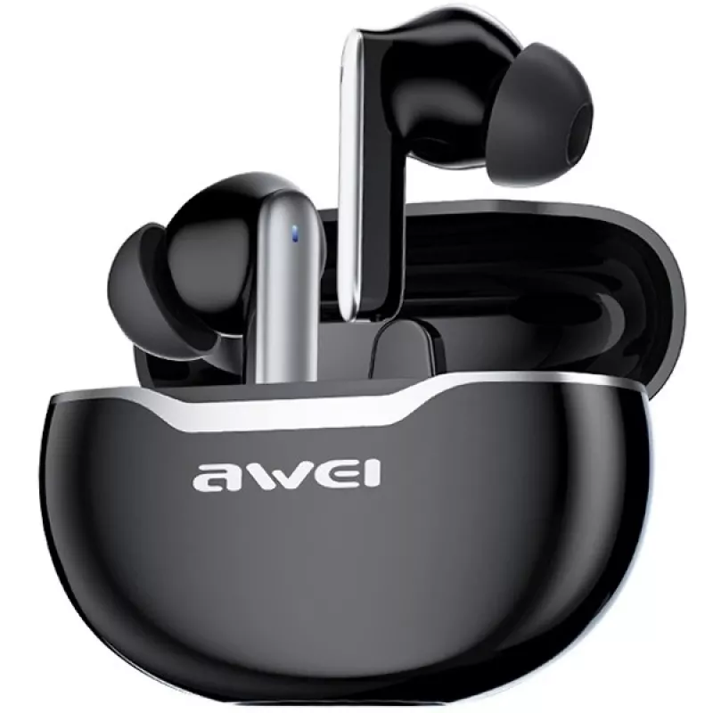 Awei T50 belaidės ausinės Bluetooth 5.3 TWS su įkrovimo dėklu / Juodos