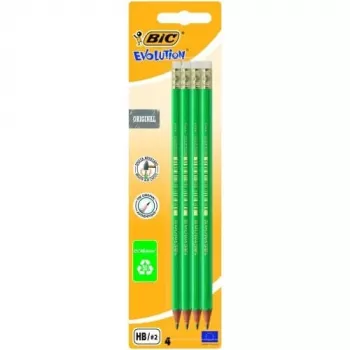 BIC pieštukai EVOLUTION ORIGINAL su trintuku, HB, rinkinys 4 vnt. 049012