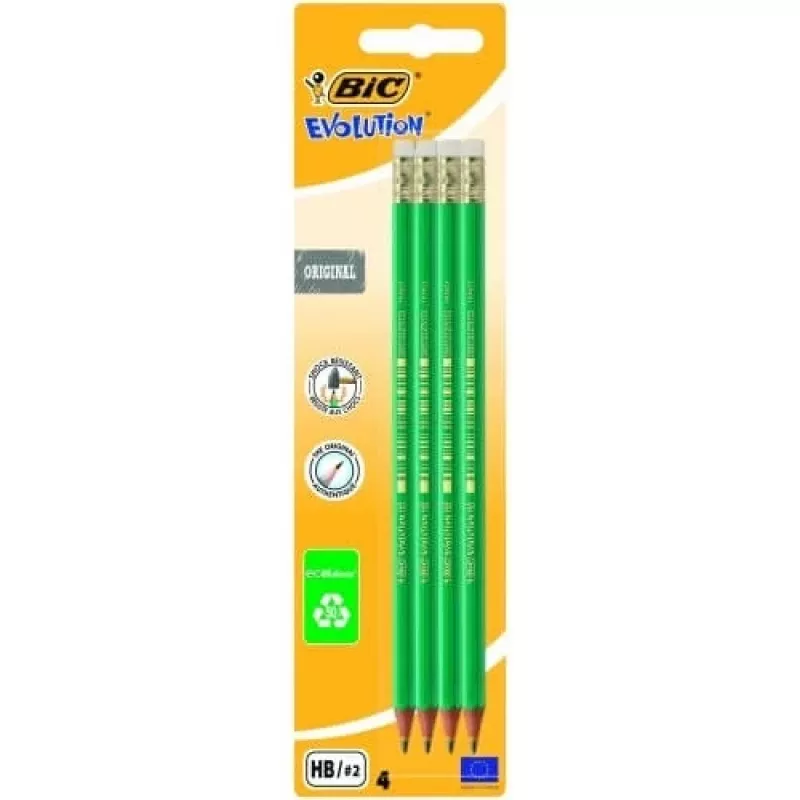 BIC pieštukai EVOLUTION ORIGINAL su trintuku, HB, rinkinys 4 vnt. 049012