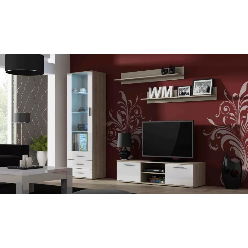 Cama TV stovas SOHO 140 sonomos ąžuolas/baltas blizgus