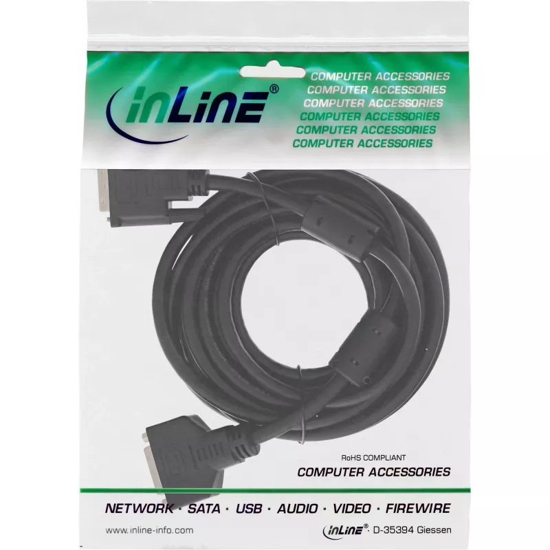 InLine DVI-D kabelis 24+1 M/F, Dual Link, 2 ferito žiedai, 3 m