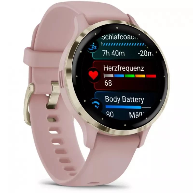 Garmin Venu 3S 3,05 cm (1,2 colio) AMOLED 41 mm Skaitmeninis 390 x 390 pikselių Liečiamas ekranas Auksinė, Rožinė Wi-Fi GPS (palydovas)