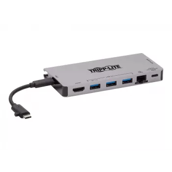USB-C stotelė - 4K HDMI, USB 3.2 Gen 1, USB-A šakotuvas, GbE, atminties kortelė, 100W PD įkrovimas, nuimamas laidas U442-DOCK5D-GY