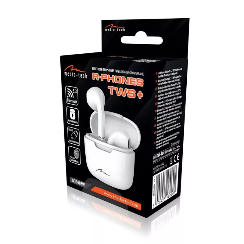 Belaidės ausinės Media-Tech MT3608W R-Phones TWS+ baltos