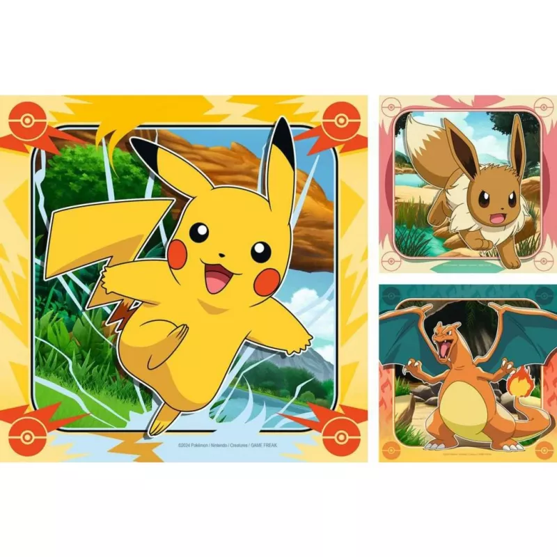 Dėlionė Ravensburger Pikachu, Charizard ir Eevee – 147 dalių, nuo 5 metų, 210×? mm