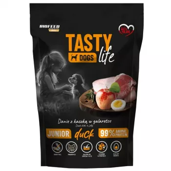 BIOFEED Tasty Dogs Life Junior Duck šlapias šunų ėdalas – 150 g