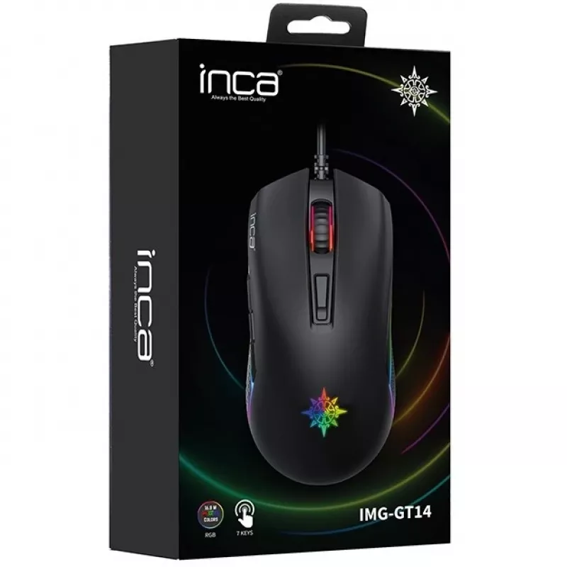 INCA Gaming Mouse IMG-GT14 3600 DPI, RGB, 7 mygtukai, USB, juoda
