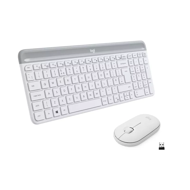 Logitech Slim Wireless Combo MK470 - belaidis klaviatūros ir pelės rinkinys, 2,4 GHz, ispanų kalba, šviesiai balta (920-009199)